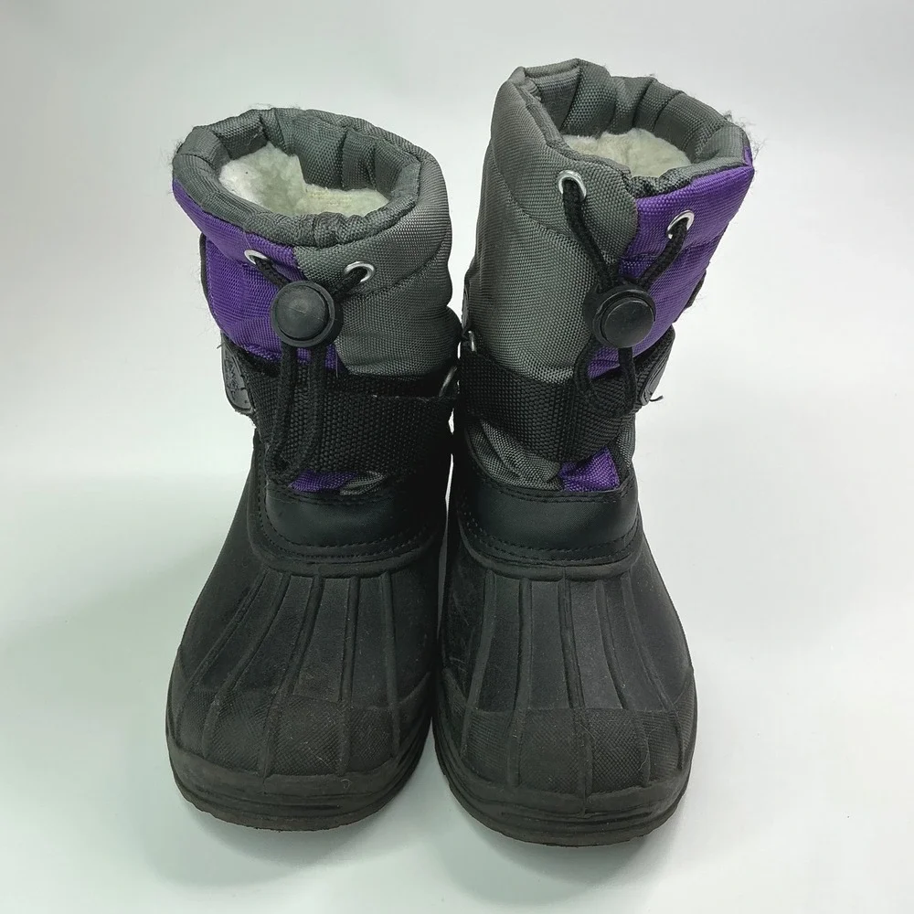 Black Gray Purple Snow Boots Kids Size 10 Waterproof Winter B84143I